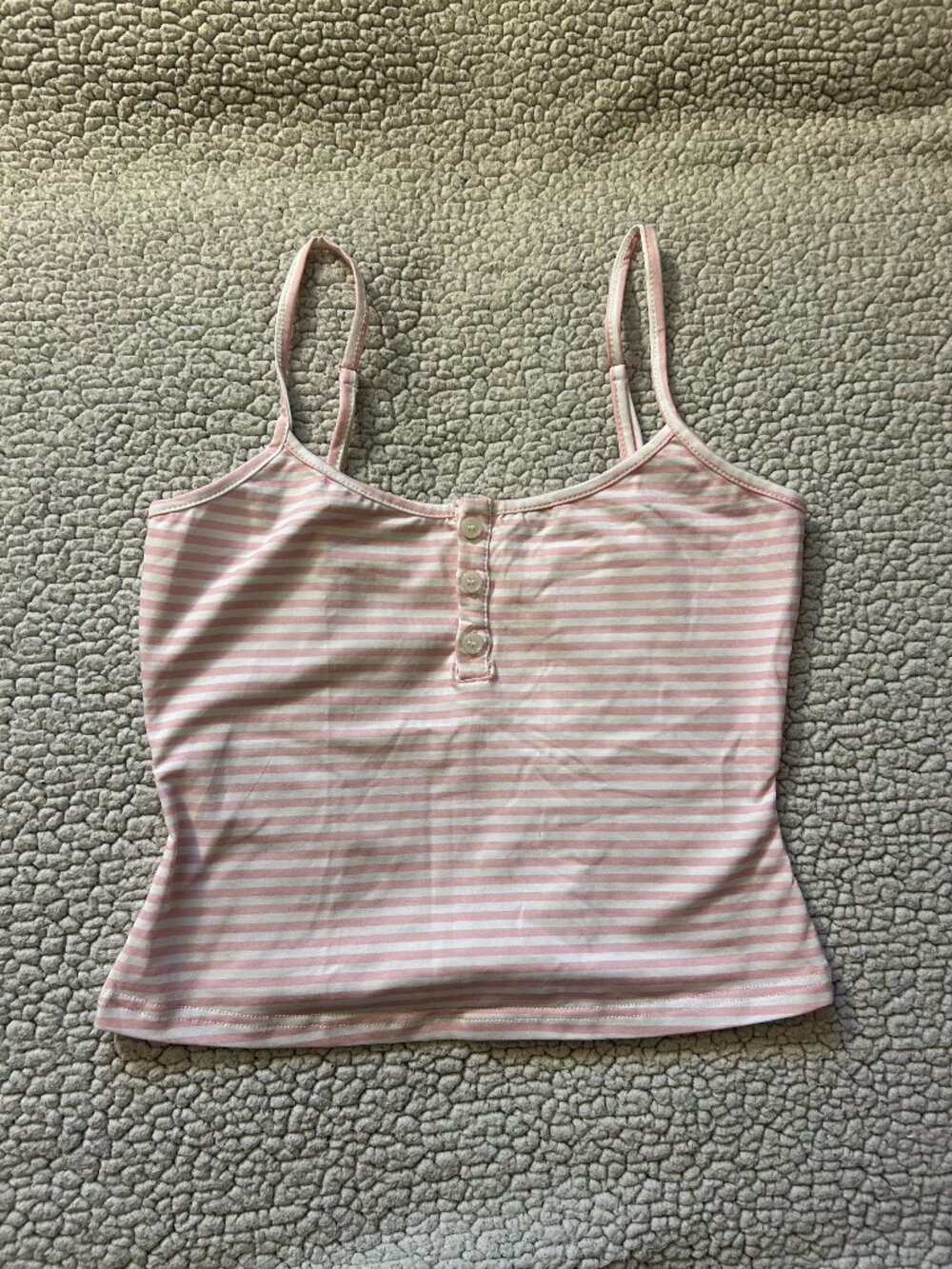 Beginning Boutique -- white/ pink stripes, tank top, buttons, crop top